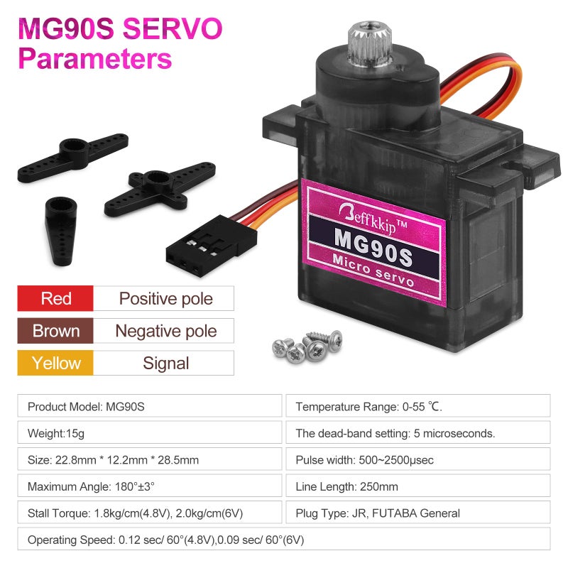 Beffkkip 4PCS MG90S 9g Micro Servo Motor Metal Gear for RC Robot Car Plane Helicopter Mini Servos for Arduino Project - Image 4